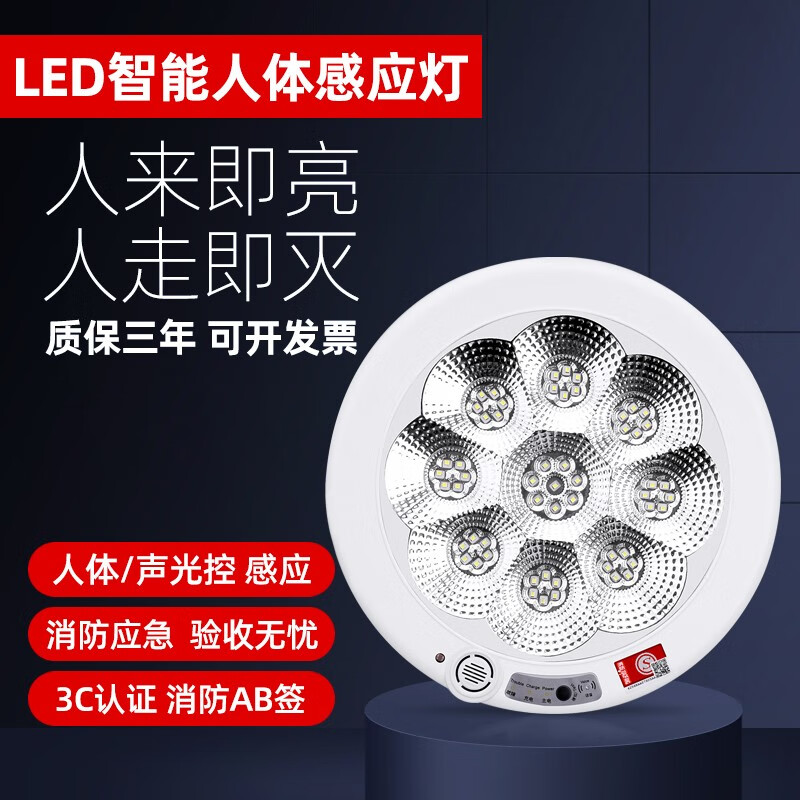 LED感應吸頂燈人體聲光控圓形樓道過道走廊消防應急照明燈聲控8w（22cm）